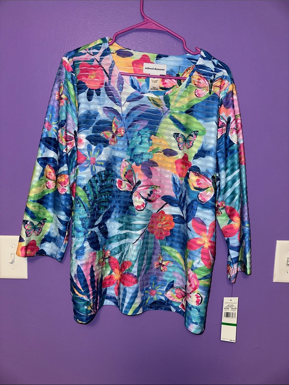 Alfred Dunner Multicolor Floral & Butterfly Scoop Neck Top